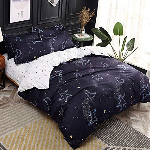 Papa&Mima Dark Grey Moon Stars Simple Brief Polyester Microfiber Duvet Cover Set Bedsheet Pillowcases Bedding Set 4pc Queen Size 86"x94"(220x240cm)
