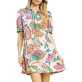 Umgee USA Jacquard Paisley Print Puff Sleeve Tunic Dress