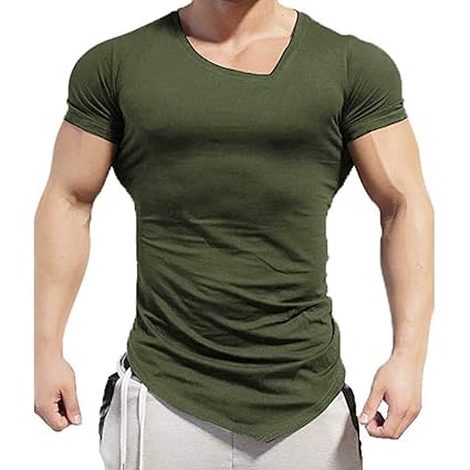 Celucke Muskelshirt T Shirt Herren Stretch Kurzarm Basic Shirts mit V-Ausschnitt, Männer Casual Baumwoll Coole Kurzarmshirt S