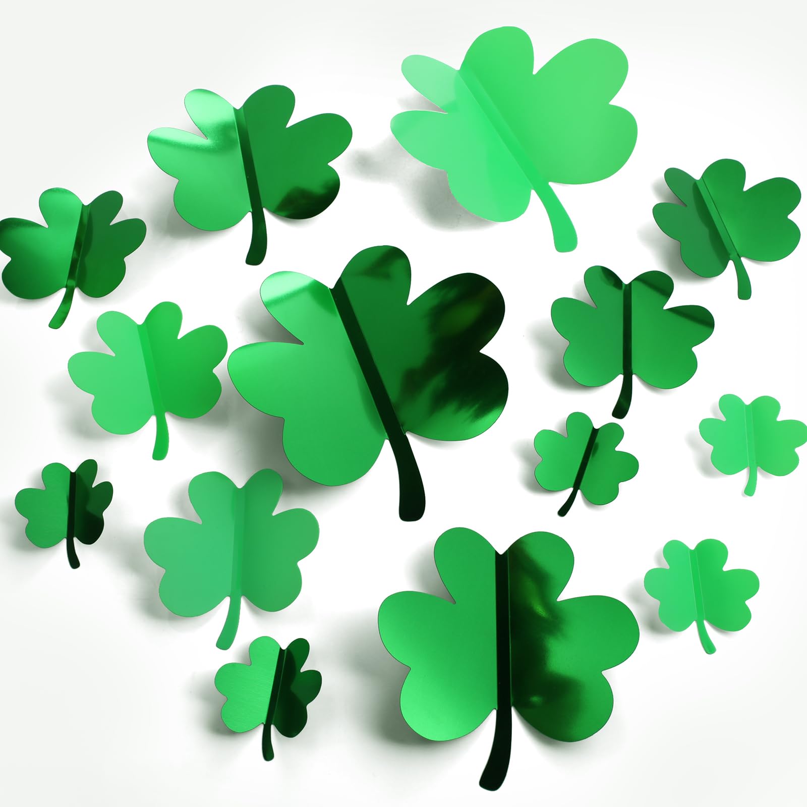 Photo 1 of ***DAMAGED CASE***YOTNUS 60 Pcs St. Patrick's Day Shamrock Wall Stickers, 3D Green Lucky Shamrock Wall Decor, Waterproof Wall Decals, for Spring Holiday Party Bedroom Home Office School Decor, 4 Different Sizes