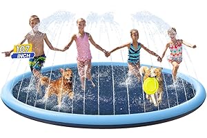 PETOCAT 107 Inch Extra Large Dog Splash Pad, XXXL Non-Slip Splash Pads for Pet Dogs Kiddie Baby, Easy to Use/Clean