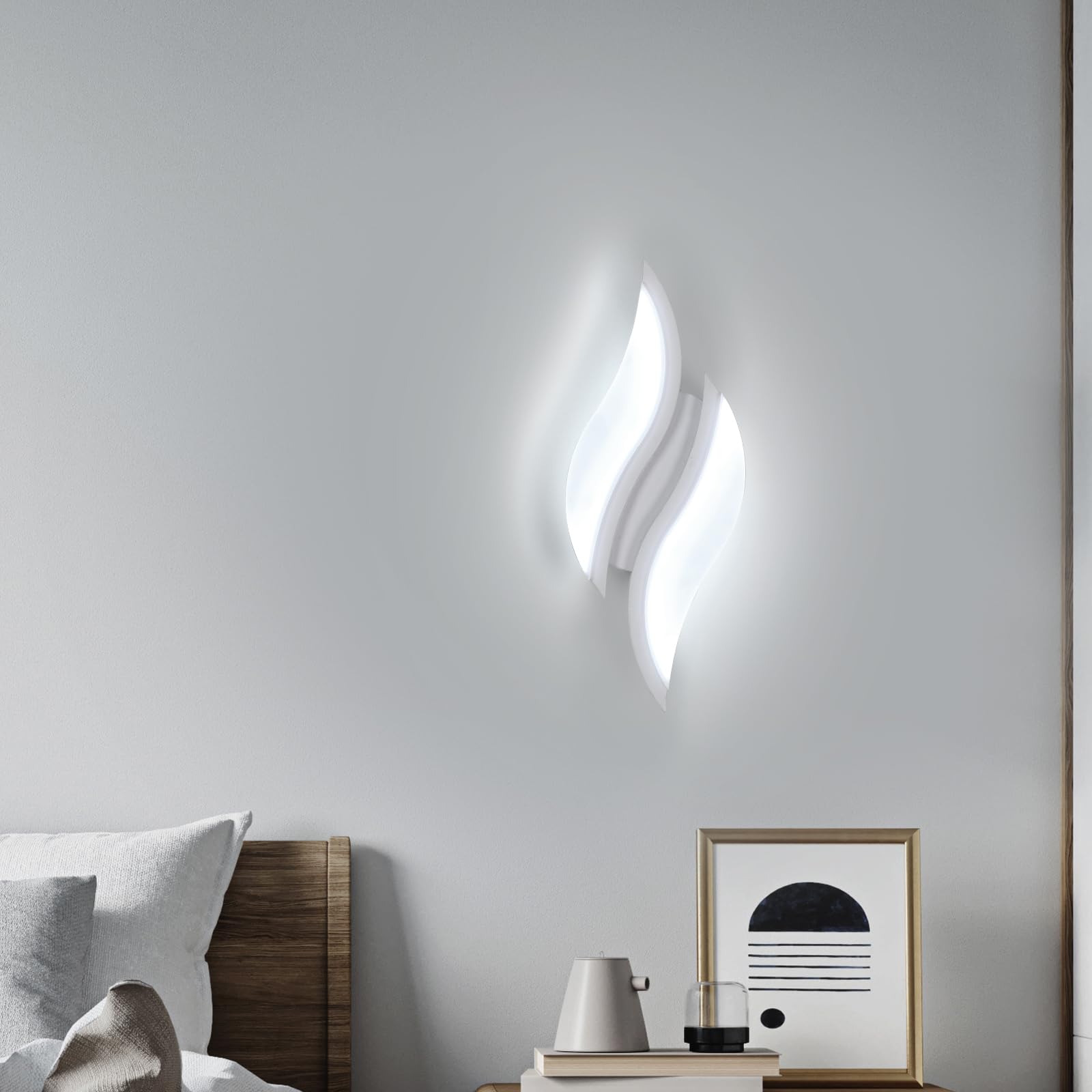 Dorlink Wall Lights LED Indoor,12W 1080LM Wall Lamp Modern, Cool White 6500K, White Acrylic Leaf Shaped Wall Sconce Lights for Living Room, Bedrooms, Hallway, Stair, Corridor