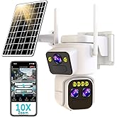 Luovisee Triple-Lens Solar Security Cameras Wireless Outdoor,360°PTZ Cameras for Home Security with 10x Hybrid Zoom,5G/2.4G WiFi,No Month Fee,PIR Alarm,Full Color Night Vision, Two-Way Audio,IP65