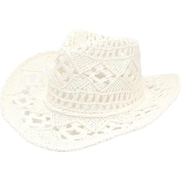 White Stylish Toyo Straw Beach Cowboy Hat W/Shapeable Brim  display picture 1