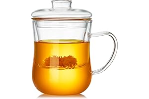 Unbreakable Glass Tea Cup with Infuser and Lid - 14oz Tea Mug for Loose Leaf Tea, Infusion Mug with Glass Filter and Glass Li