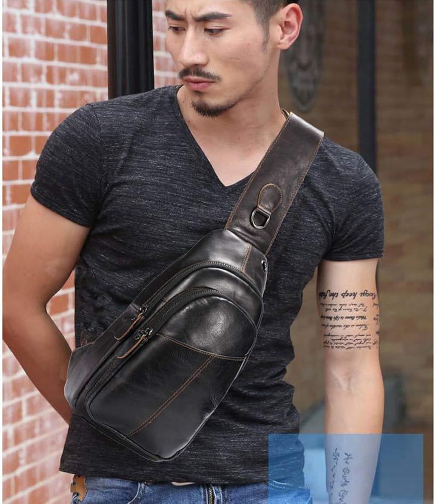 SDINAZ men's chest bag crossbody bag shoulder bag first layer cowhide fashion business casual bag - Image 3