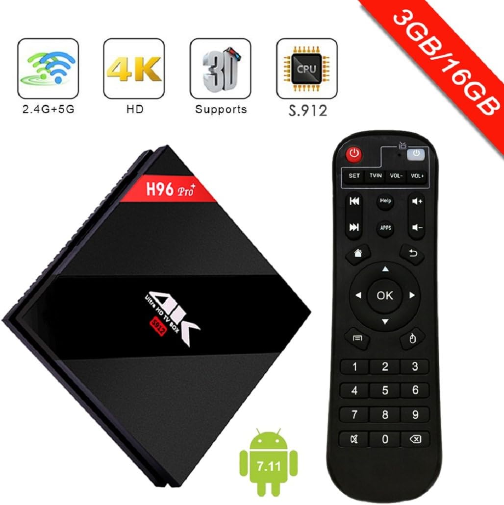 [2018 New Arrivals] H96 Pro Android 7.1 TV Box 3GB RAM 16GB ROM,Amlogic 912 64 Bits Octo-core Smart TV Box Support Real 4K Dual Band WiFi 2.4GHz/5GHz Bluetooth 4.1