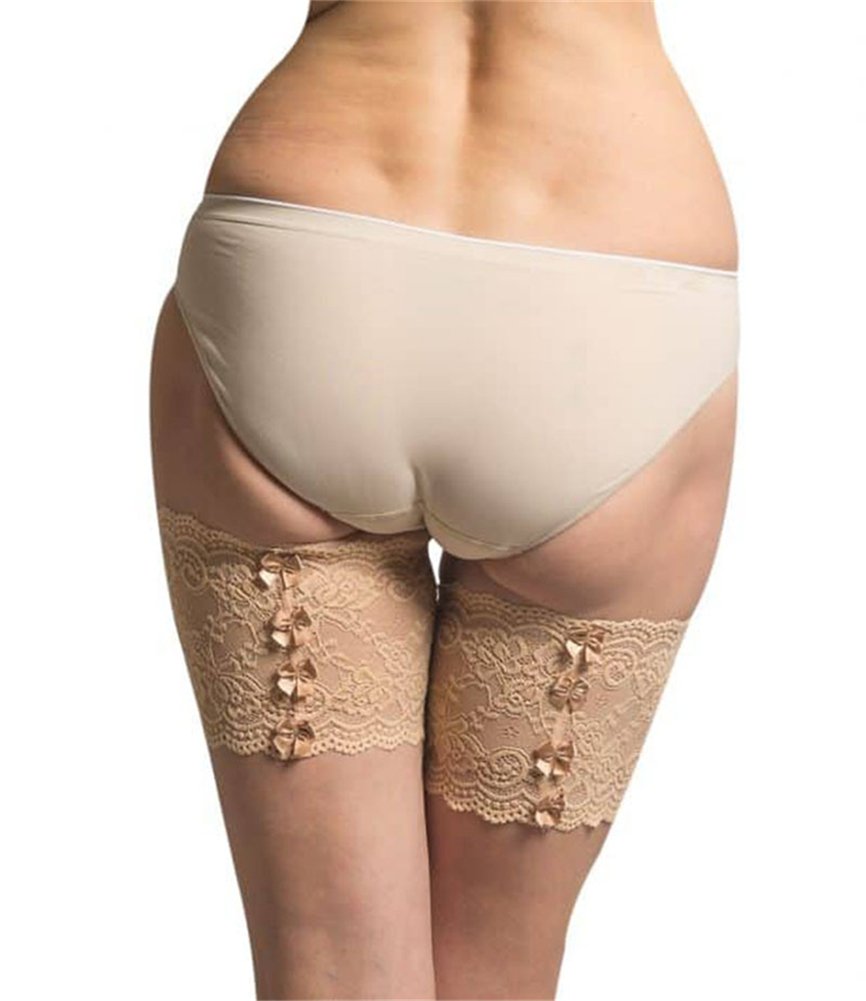CREE Women Sexy Lace Anti-Chafing Thigh Bands with Bowknots - Prevent Inner Thigh Chafing with No-Slip Silicone FLESH-D