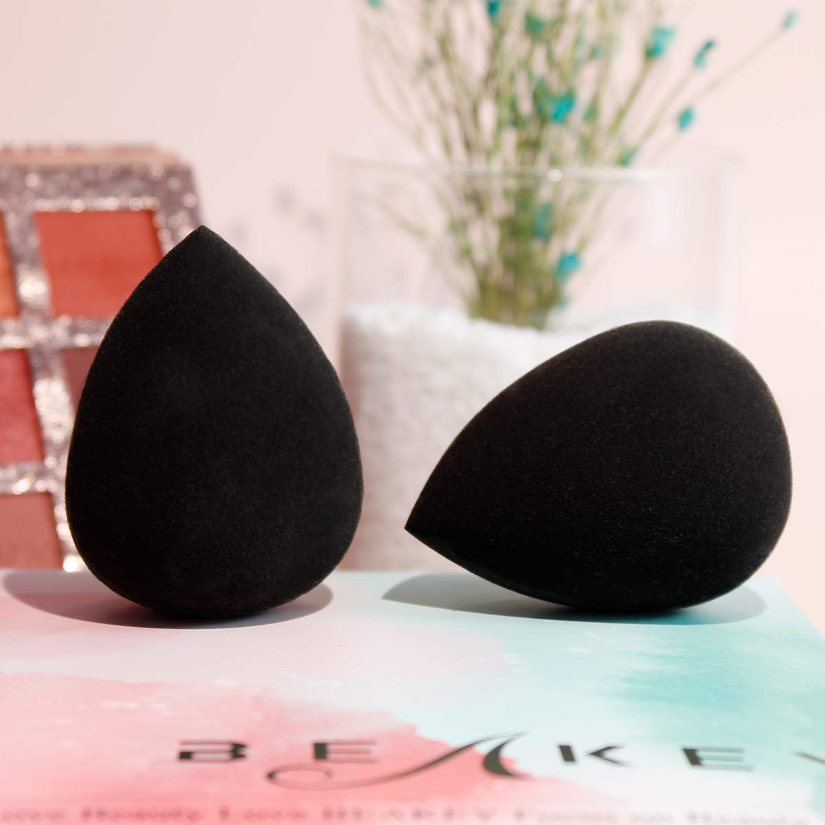 BEAKEY Makeup Sponge, Latex-free and Vegan Makeup Blender Beauty Sponge, Flawless for Cream, Liquid Foundation & Powder Application (2Pcs, Black) : Beauty