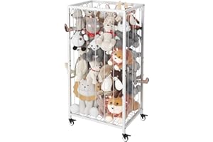 Ardier Stuffed Animal Storage Organizer with Wheels, Stuffed Animal Zoo Shelf with Elastic Rope for Nursery, Play Room, Bedroom, Kids Plush Toy Holder for Boys and Girls, White.