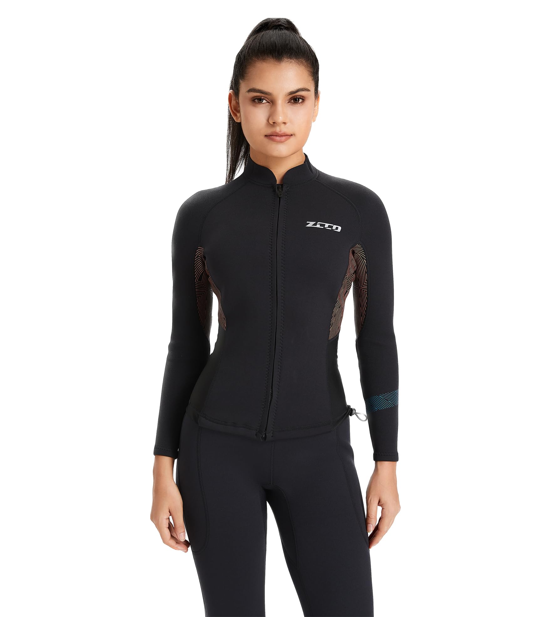 ZCCO Wetsuits Top Jacket 1.5mm Neoprene Suits Women Men Wetsuit Jacket Long Sleeve Dive Scuba Wet Suit Shirt Front Zip Wetsuits Shirts Vest for Spearfishing,Snorkeling,Surfing (women-black, XS)