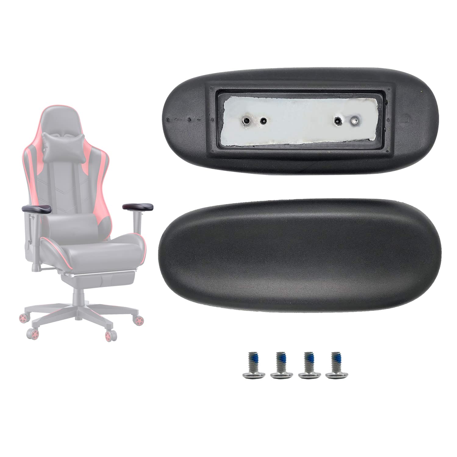 Photo 1 of *Missing hardware* Universal Office Chair Arm Rest Replacement Pads -Ergonomic Arm Pads with 4" Mounting Hole Distance, Soft PU Surface & Durable Steel Inserts – Fits Most Office & Gaming Chairs (Set of 2)