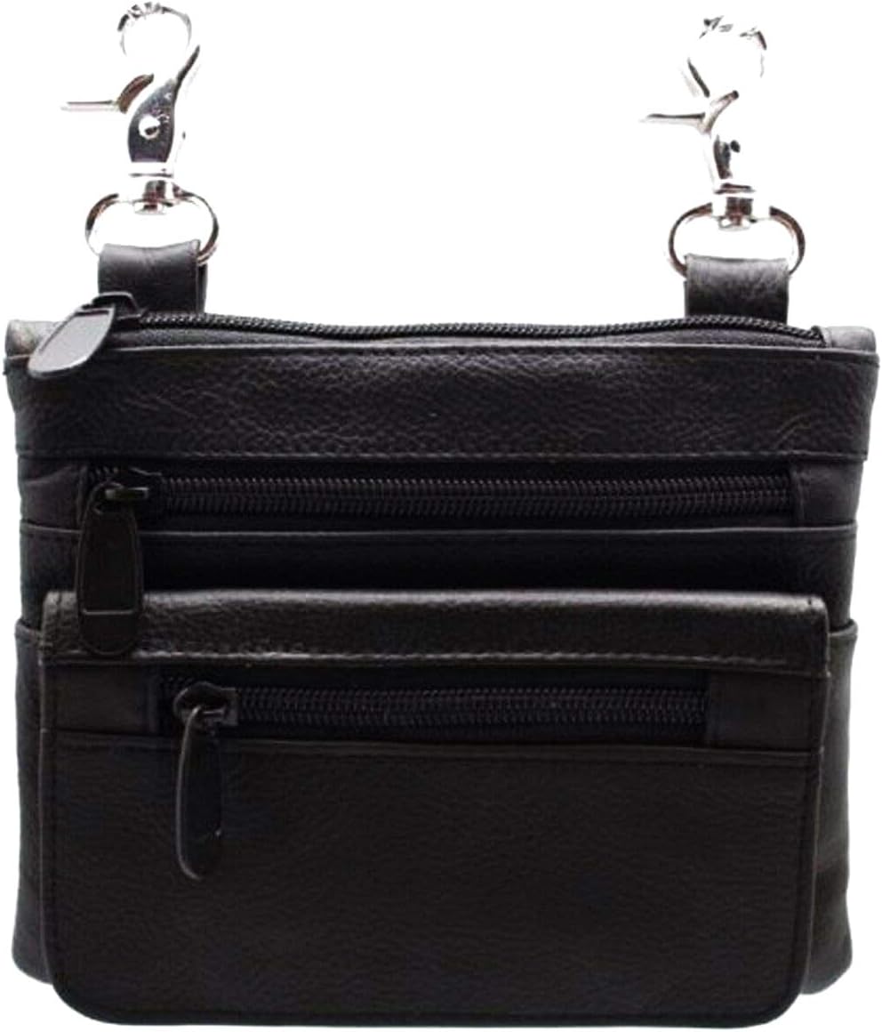 Black Leather Biker Boho Waist Loop Hip Pouch Fanny Cross-Body Bag J.T.C-51970353
