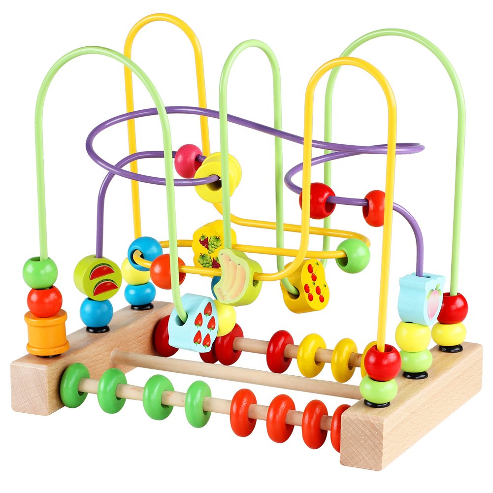 Photo 1 of QZMTOY Wooden Toys for Toddlers, Bead Maze Toy for Toddlers with Colorful Animals Fruits Shapes, Educational Counting Learning Circle Toys for Kids, Classic Gifts for Boys Girls Baby