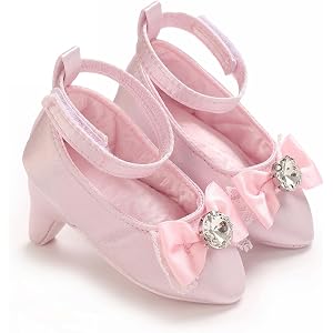 BULINGNA Newborn Baby Girl Princess Shoes High Heels, Bow Diamond Decor Soft Sole Crib Shoes for Infant Girl Photography Prop