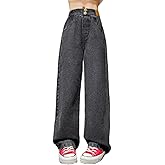 Milokado Kids Girls Baggy Jeans Casual Wide Leg High Waist Denim Pants Size 5-14 Years
