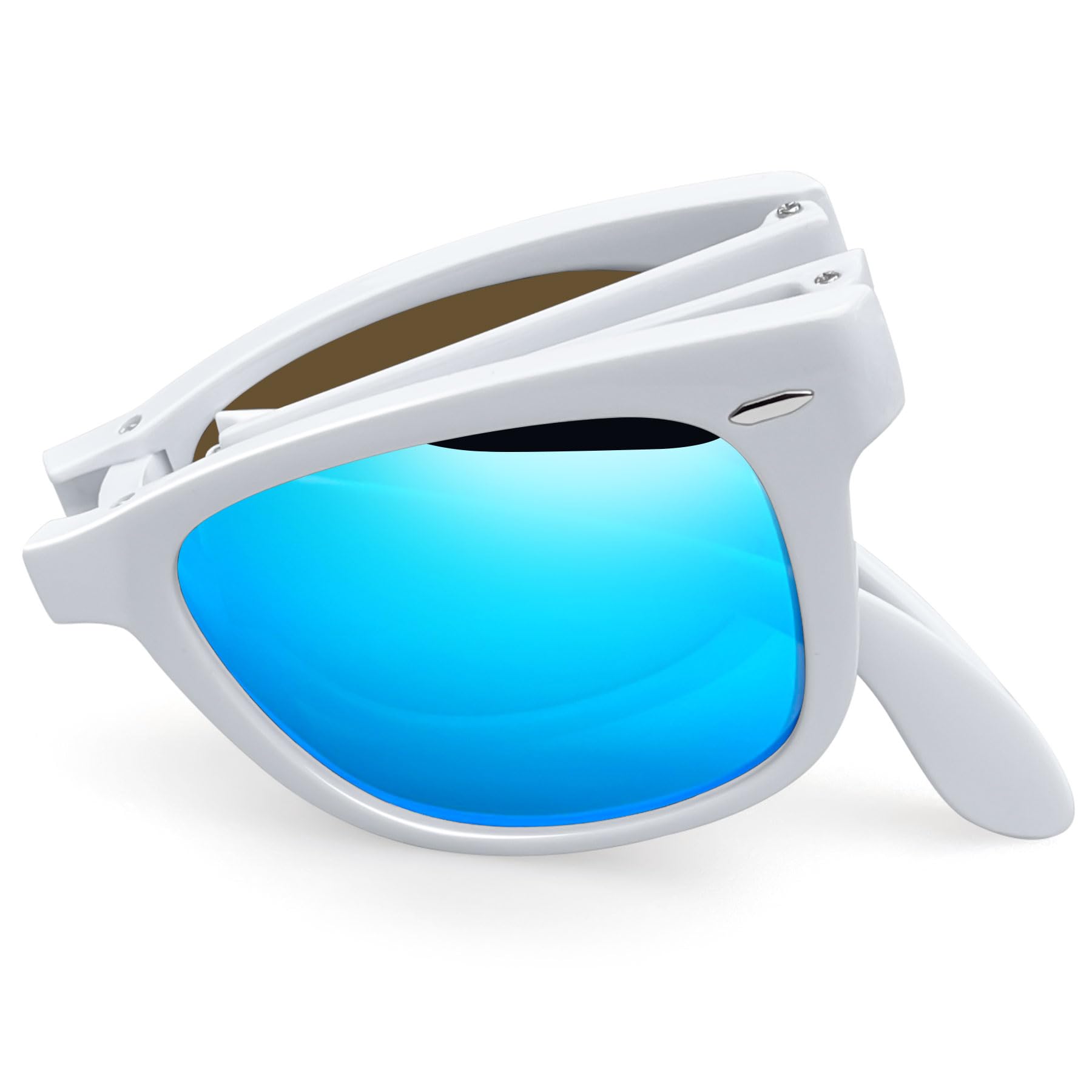 Photo 1 of Joopin Foldable Sunglasses Folding Sun Glasses Polarized UV400 Protection Square Shades for Women Men (White Blue)