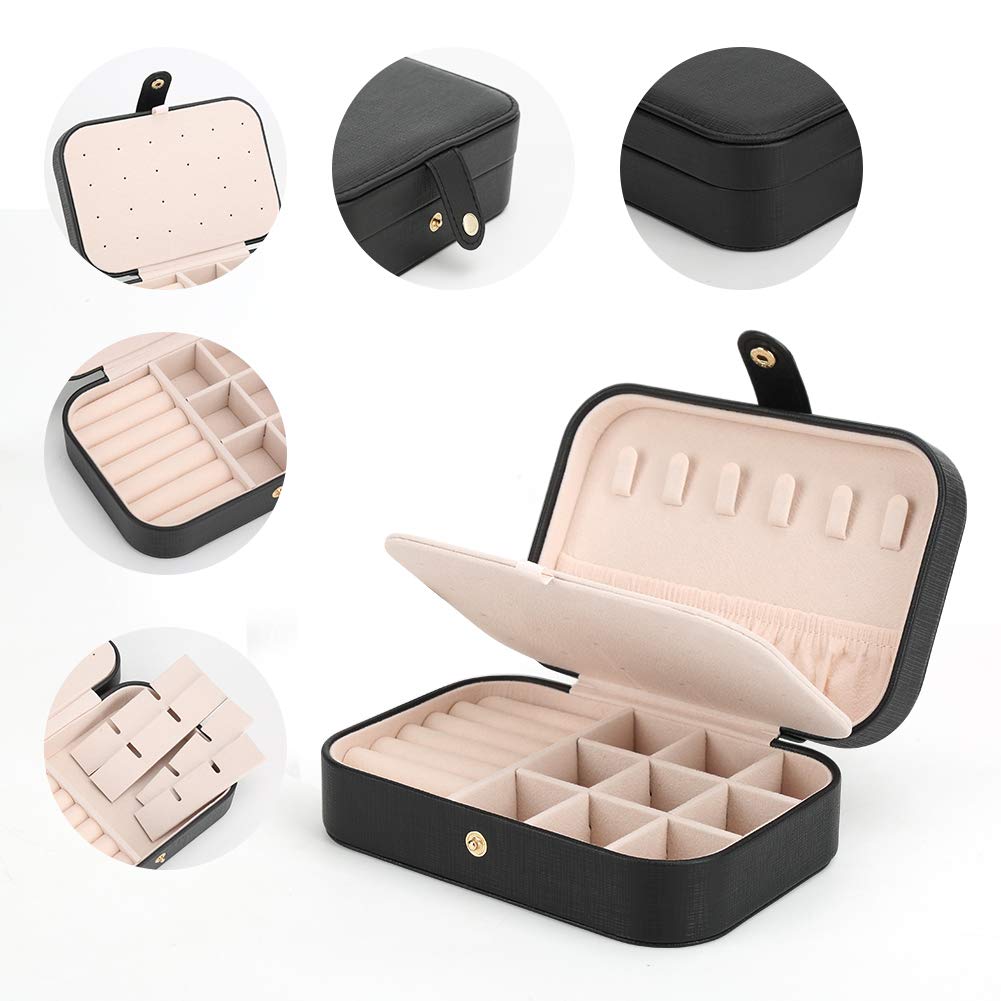 FEISCON FEISCON Small Jewelry Box Necklace Ring Storage Organizer Mini Jewelry case Double Layer Travel Jewelry Organizer for Women Girls Gift/Black