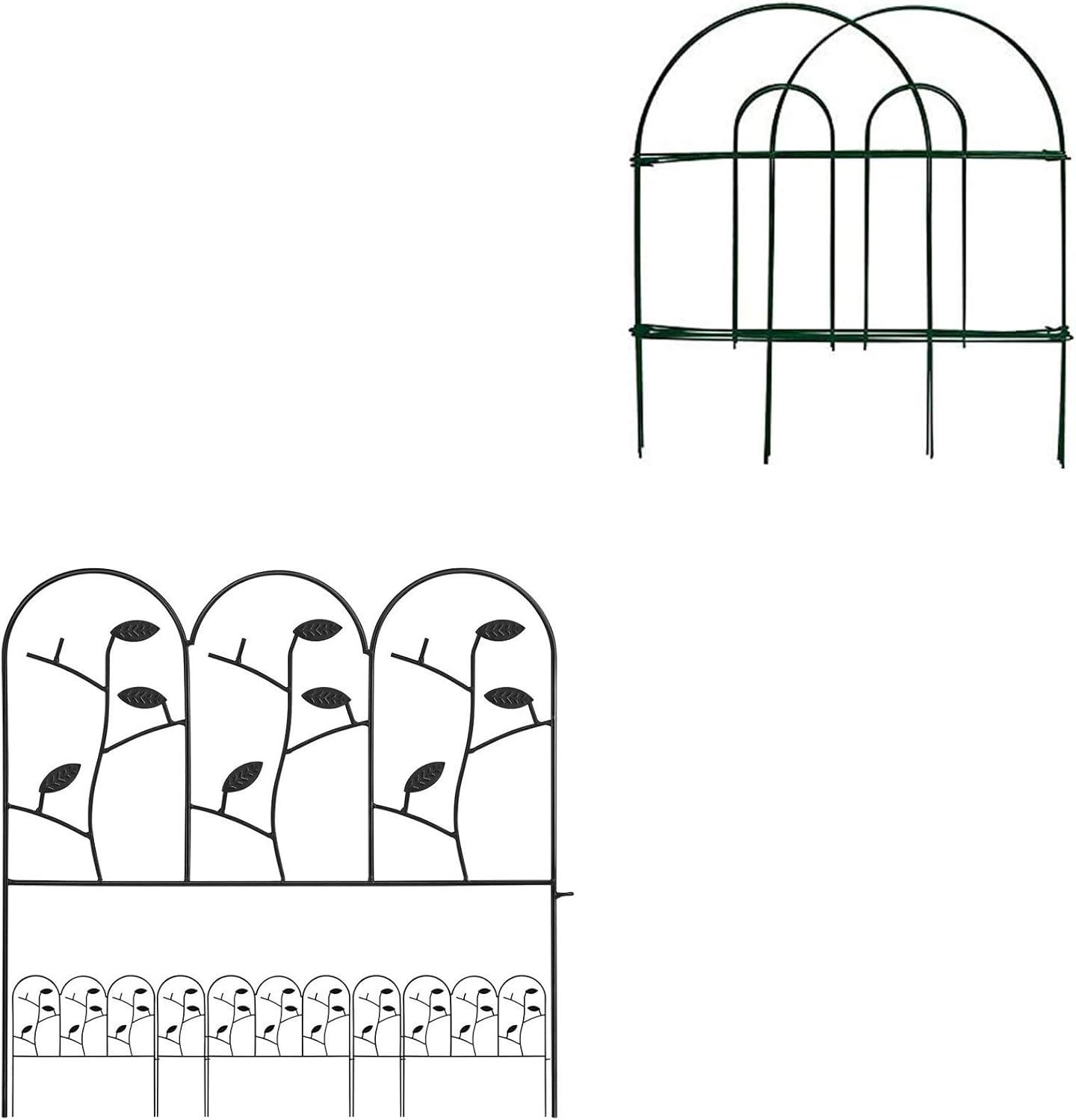 Amagabeli Decorative Garden Fence 18 in x 50 ft Rustproof Green Iron Fence Bundle 18in x 7ft Decorative Garden Fence Border Rustproof Iron Animal Barrier