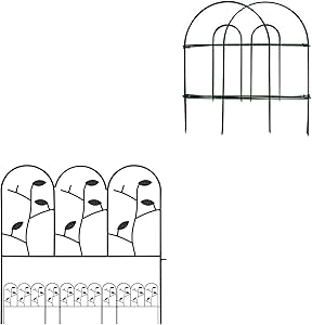 Amagabeli Decorative Garden Fence 18 in x 50 ft Rustproof Green Iron Fence Bundle 18in x 7ft Decorative Garden Fence Border Rustproof Iron Animal Barrier