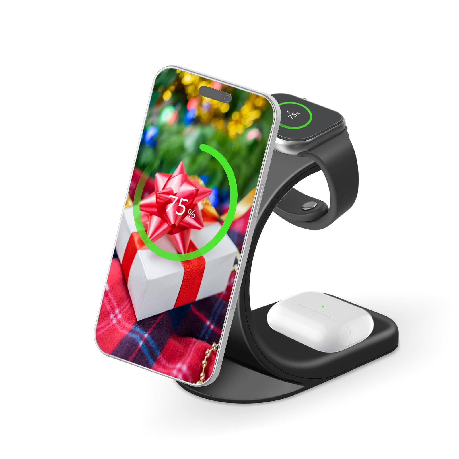 MMOBIEL Wireless Charging Station Compatible with iPhone, Apple Watch and AirPods – 3-in-1 Wireless Charger Stand 18W – Magnetic Fast Charging Dock Compatible with Qi Magsafe – Black