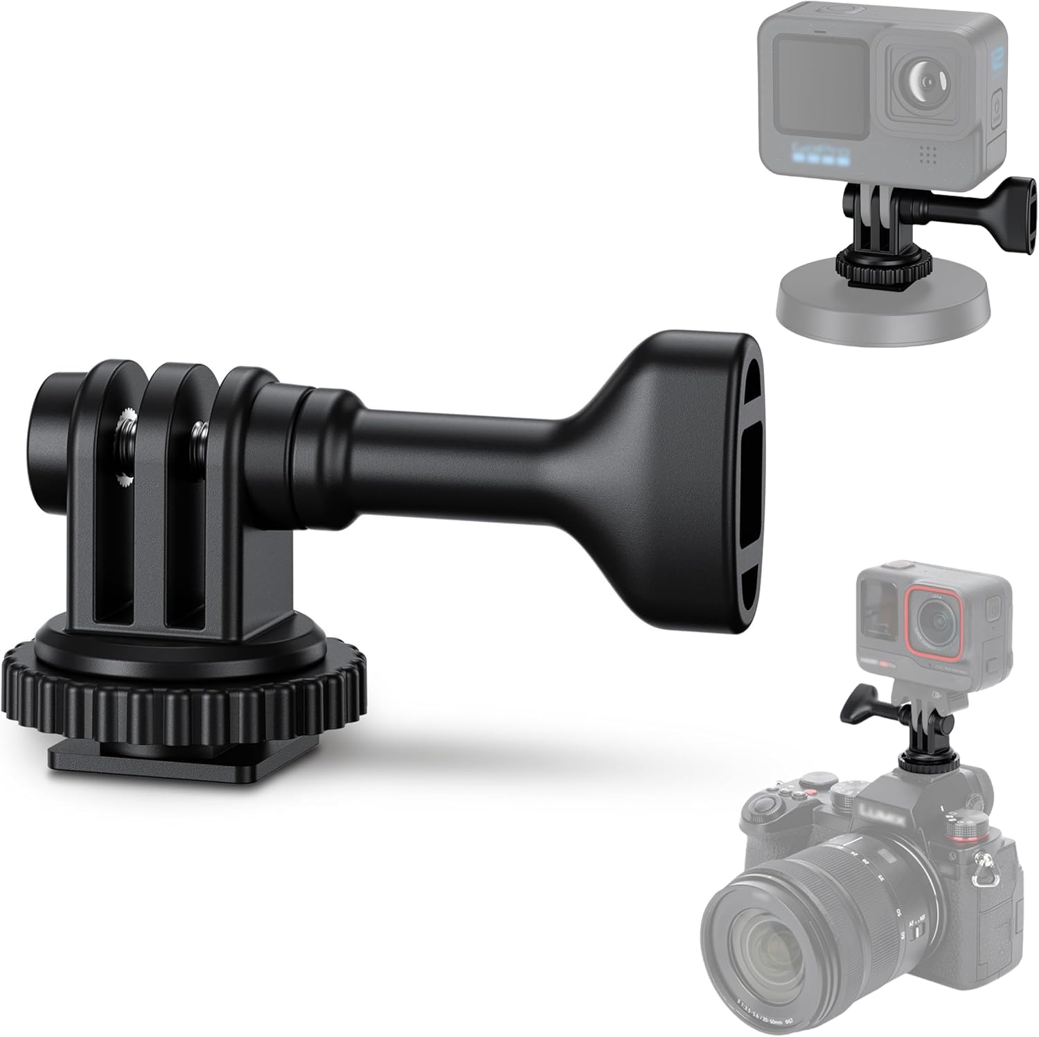 Photo 1 of 2-in-1 Action Camera Hot Shoe Mount Adapter, Tripod Mount & Cold Shoe Camera Adapter for Osmo Action 5 pro 4 for GoPro Hero 13 12 11 10 9, On 1/4"-20 Tripod DSLR LED Light Selfie Stick Monopod