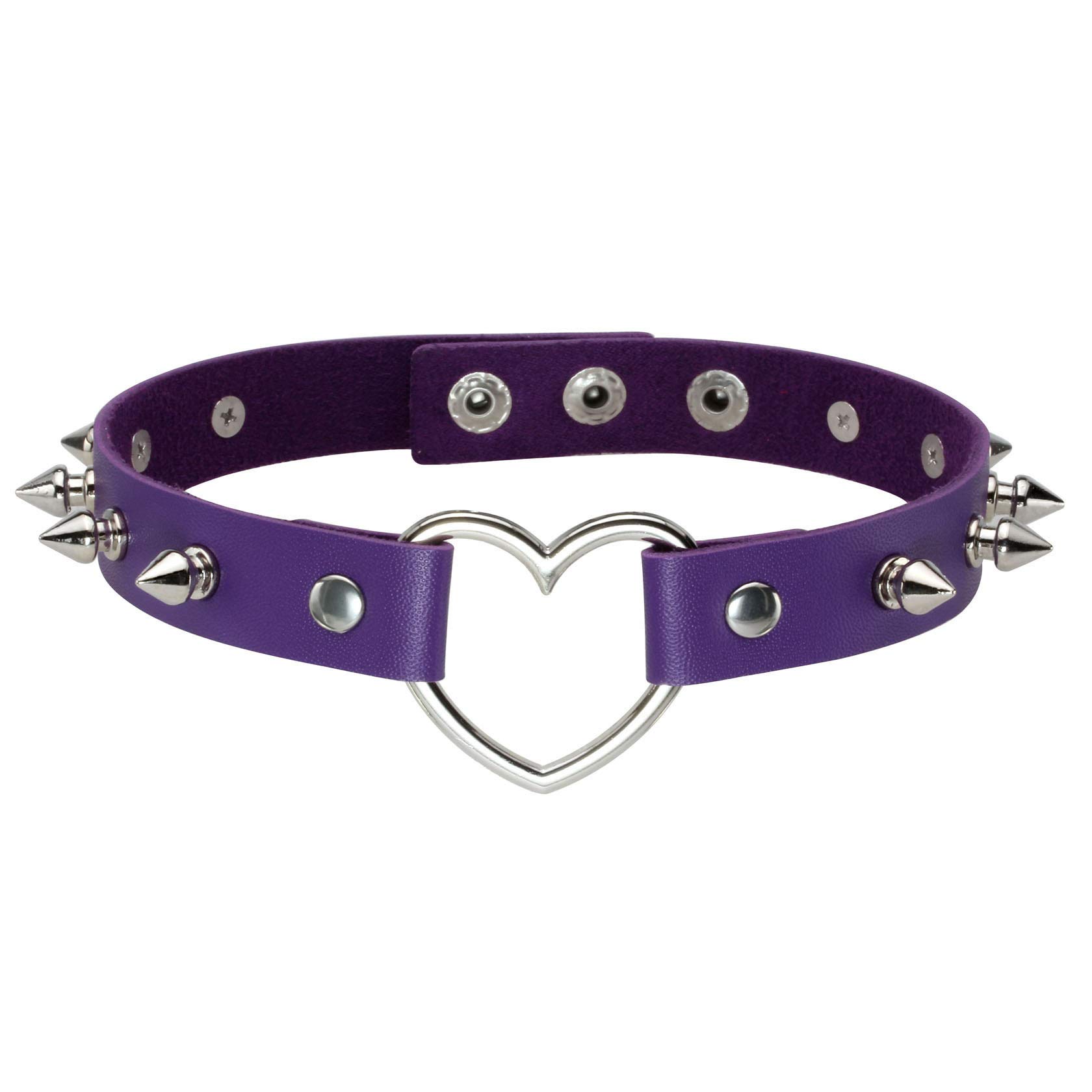 MILAKOO Punk Style Love Heart PU Leather Collar Purple Choker Necklace with Rivets Spiked