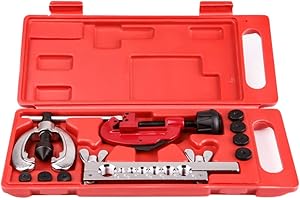 Wostore Double Flaring Tool Kit for 3/16"-5/8" 7 Dies Automotive Brake Line Tube Cutter with Replacement Blade and Reamer