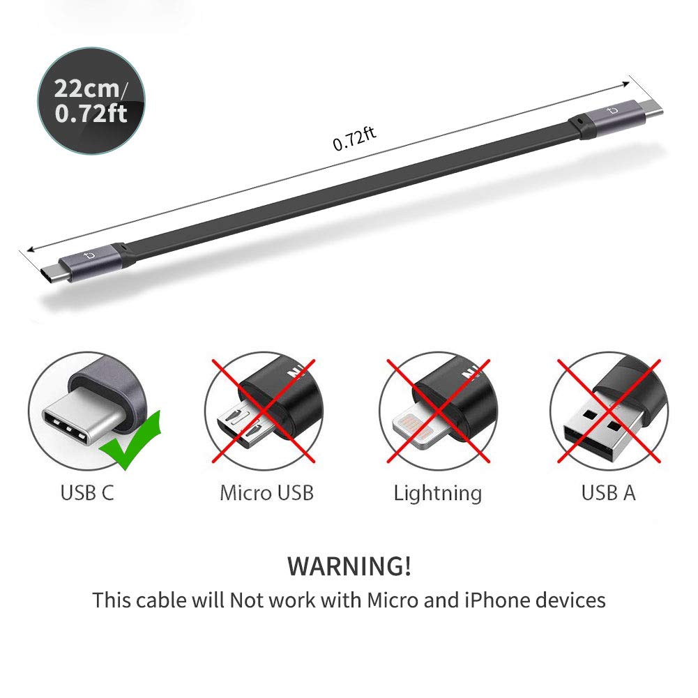 USB C to USB C Cable (0.72ft), 3.1 Gen 2 10Gbps 100W 4K Video Data Transfer Charging Cable for Samsung Galaxy S8, S9, S10,T5 LaCie SSD, MacBook Pro, iPad Pro 2018, and More (1-Pack)