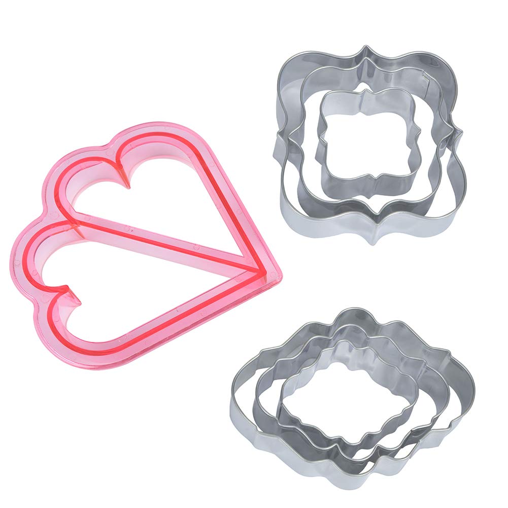 Cookie Cutters Plaque, 6 Piece, Square Biscuit Fondant Pastry Cutter, Upgrade Stainless Steel, Come with Heart Shape Sandwich Cutter, 1 Piece, Perfect for Holiday, Party, Wedding