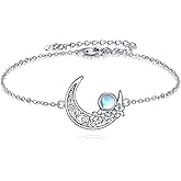 SHEAISRS Celtic Moon Bracelet 925 Sterling Silver Moonstone Moon Bracelet Jewelry for Women