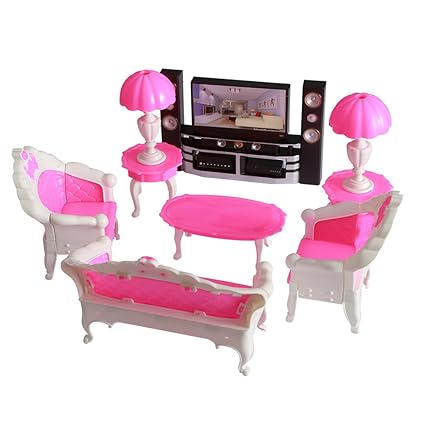 elegantstunning White Plastic Furniture Accessories for Doll House Living Room Sofa TV Chair Table Lamp Set Halloween Christmas Gift Bags for Girl Living Room