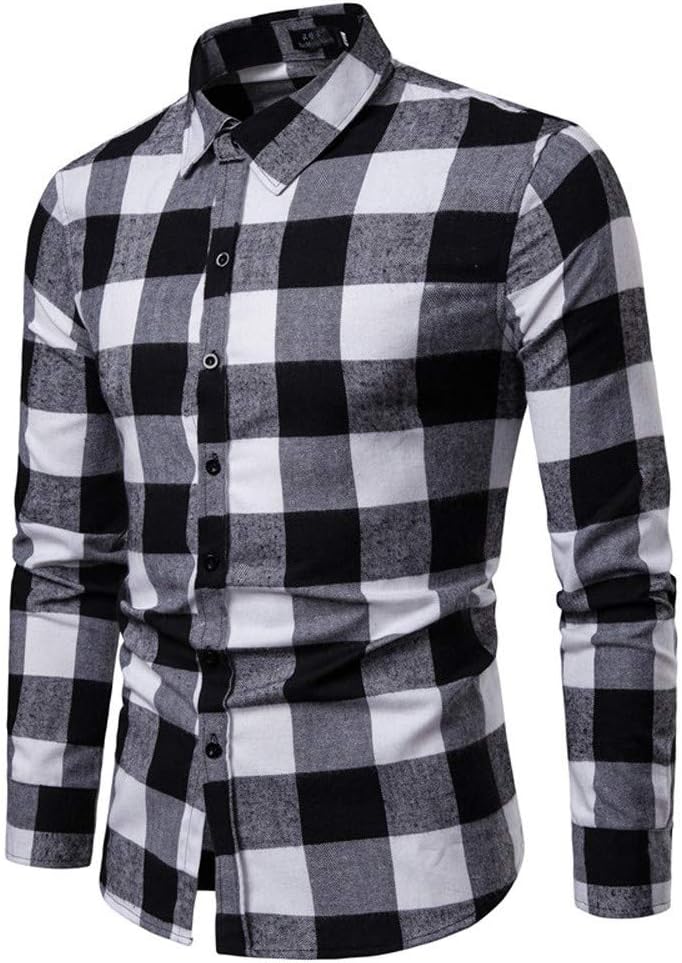 Photno Men Plaid Shirt Short Sleeve Top Casual Slim Fit Button Down Dress Shirts Plus Size