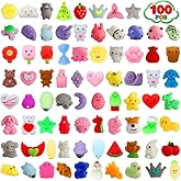 100 Pack Squishies Toys, Tiny Mochi Squishy Fidget Toys Random Bulk Party Favors for Kids 4- 8 8-12 Goodie Bag Pinata Stocking Stuffers Classroom Prizes Treasure Box Egg Fillers Girls
