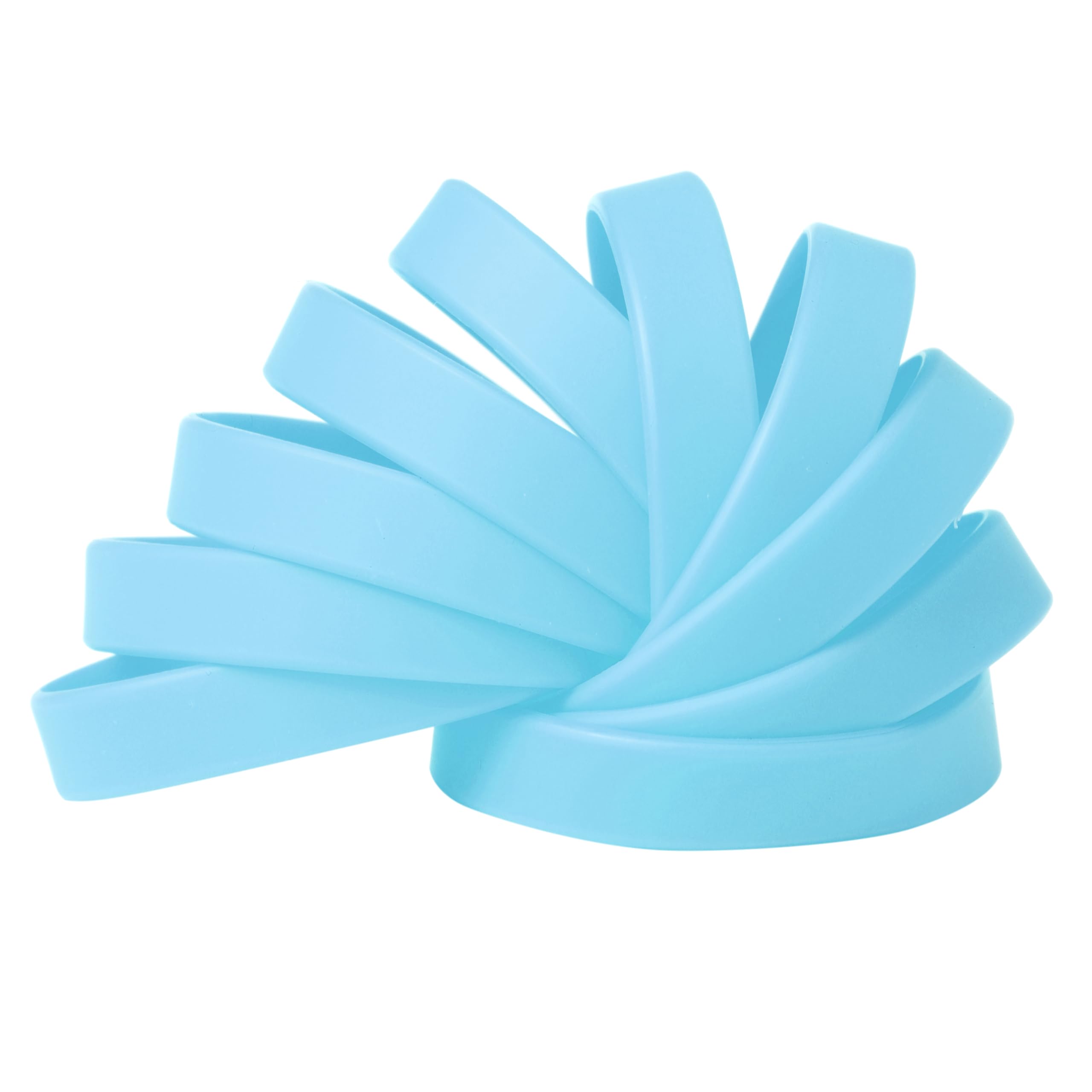 Plain Sky Blue Coloured Silicone Sports Arm Exercise Wristband Bracelets Rubber Wrist Bands Party Accessories For Men Women Boys Girls (Pack of 10)