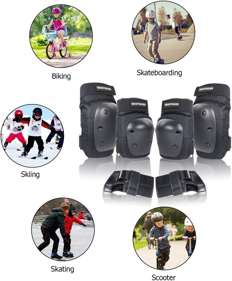 LANOVAGEAR Knee Elbow Pads with Wrist Guard Adjustable Toddler to Adult 6PCS Protective Gear Set for Multi Sports Cycling Bicycle Skateboarding : Sports & Outdoors