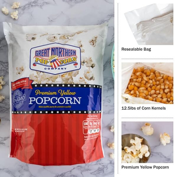 YELLOW POPCORN KERNELS BULK RESEALABLE 12LB BAG – NON-GMO PREMIUM GOURMET POPCORN KERNELS FOR POPPING IN MICROWAVE, STOVETOP, OR MACHINE BY GREAT NORTHERN POPCORN