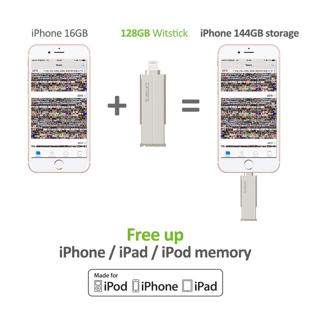 Omars [iOS 11 Compatibile 128GB Chiavetta USB per iPhone iPad/Mac/PC [MFi certifacato]