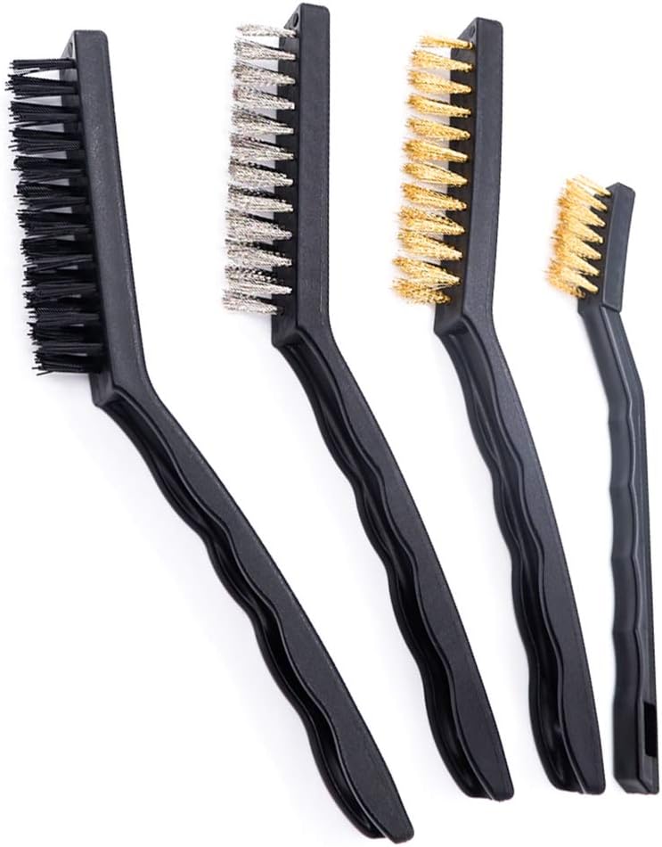 4pcs Brass Nylon and Stainless Steel Wire Brush with Plastic Handle for