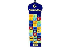 EMART4U Ramadan Decorations Eid Count down Calendar Ramadan Calendar for Kids Islamic Festive Home Décor Ramadan Mubarak Advent Calendar + 10 Free Balloons (Blue_Pkt)