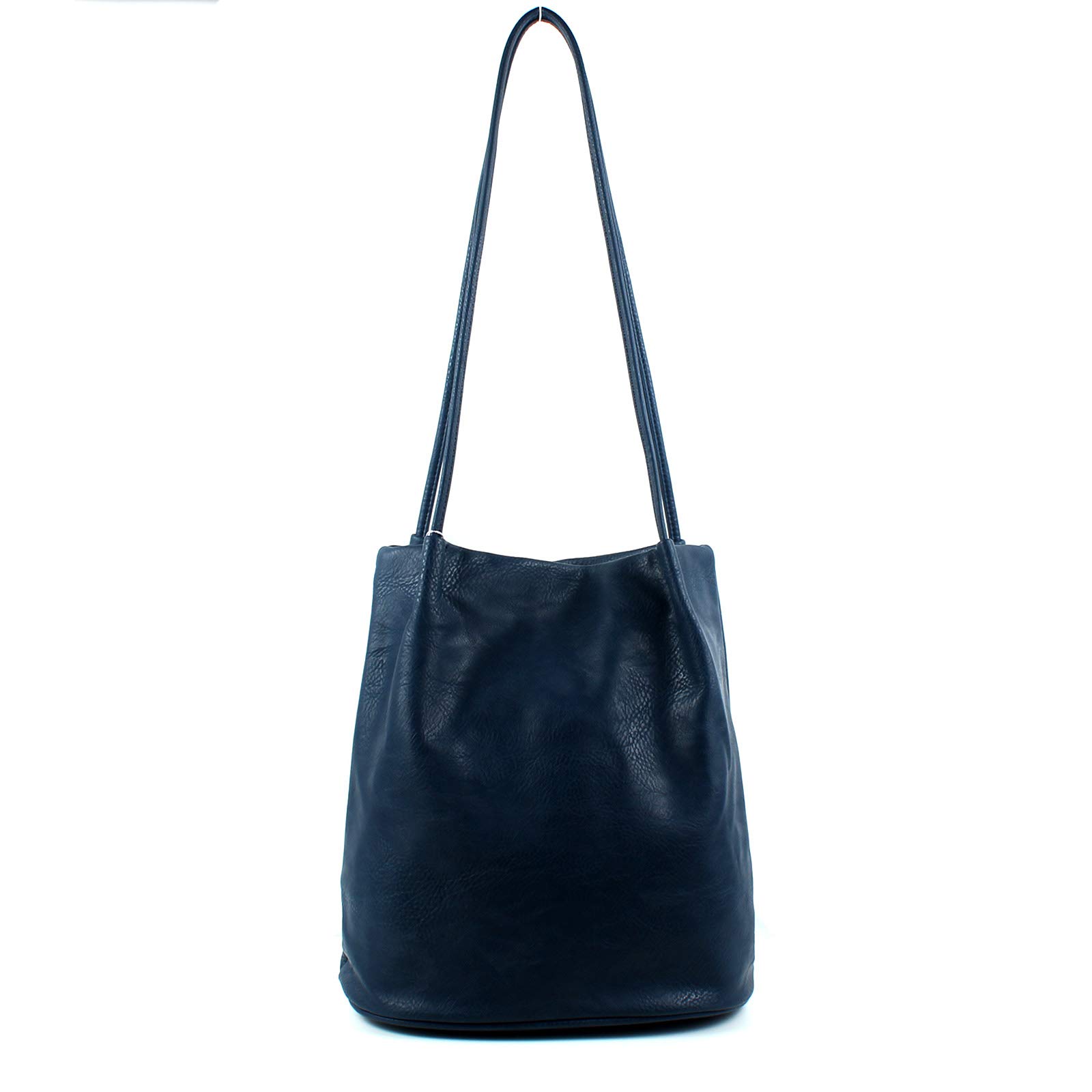 AOSSTA Womens Tote Bag Fashion Designer Medium Size Plain Soft Faux Leather Hobo Shoulder Handbag Bucket Bags (A6773 Navy)