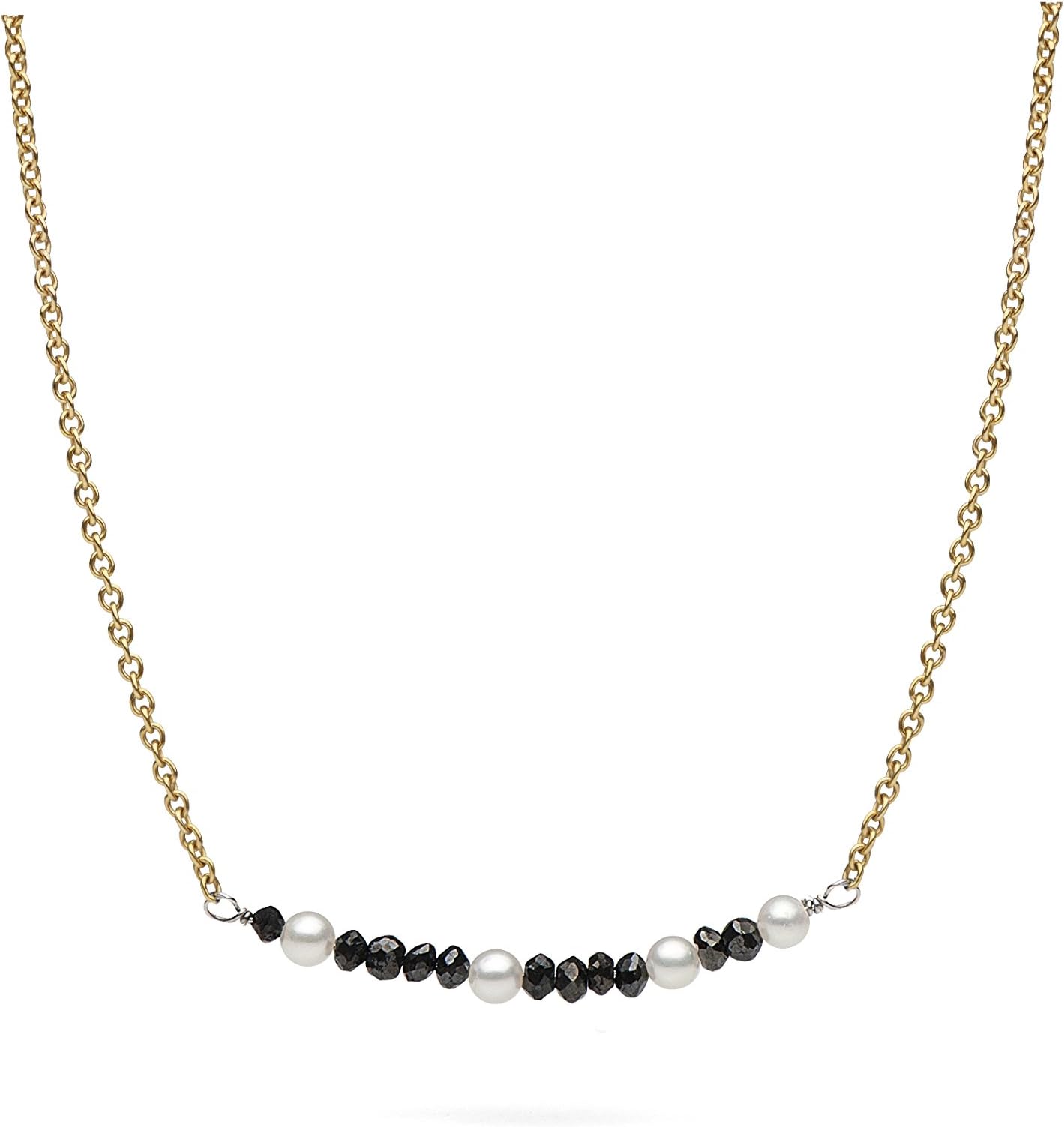 Omerta Zodiac Collection Black Diamond & White Freshwater Pearl Necklace (Libra 14k Yellow Gold Plated)