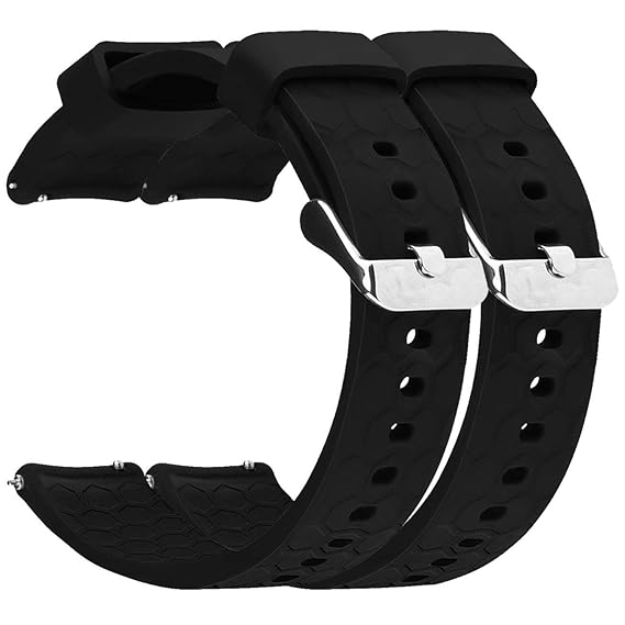ECSEM 20mm Width Replacement Silicone Bands Straps Wristband Compatible for Misfit Vapor Touchscreen Smartwatch, 2pcs Black+Black