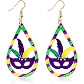 Mardi Gras Dangle Earrings Acrylic Mask Feather Shape Jewelry Mardi Gras Outfit for Women