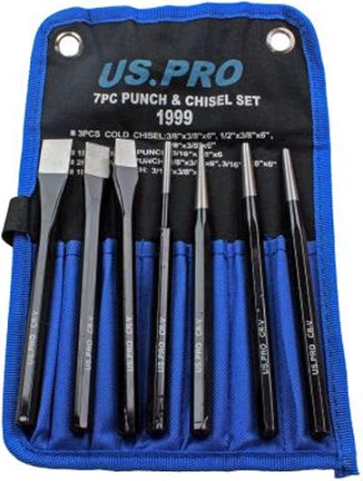 Bergen 7 Piece Punch and Chisel Set Chrome Vanadium Steel CR-V Canvas Pouch
