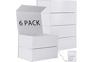 MUMUPACK 6 Pack White Gift Boxes With Lids,12x8x4.5 Inch Bridesmaid Proposal Box And Printable Stickers,Proposal Boxes With Ribbon For Wedding, Packaging, Present, Birthday