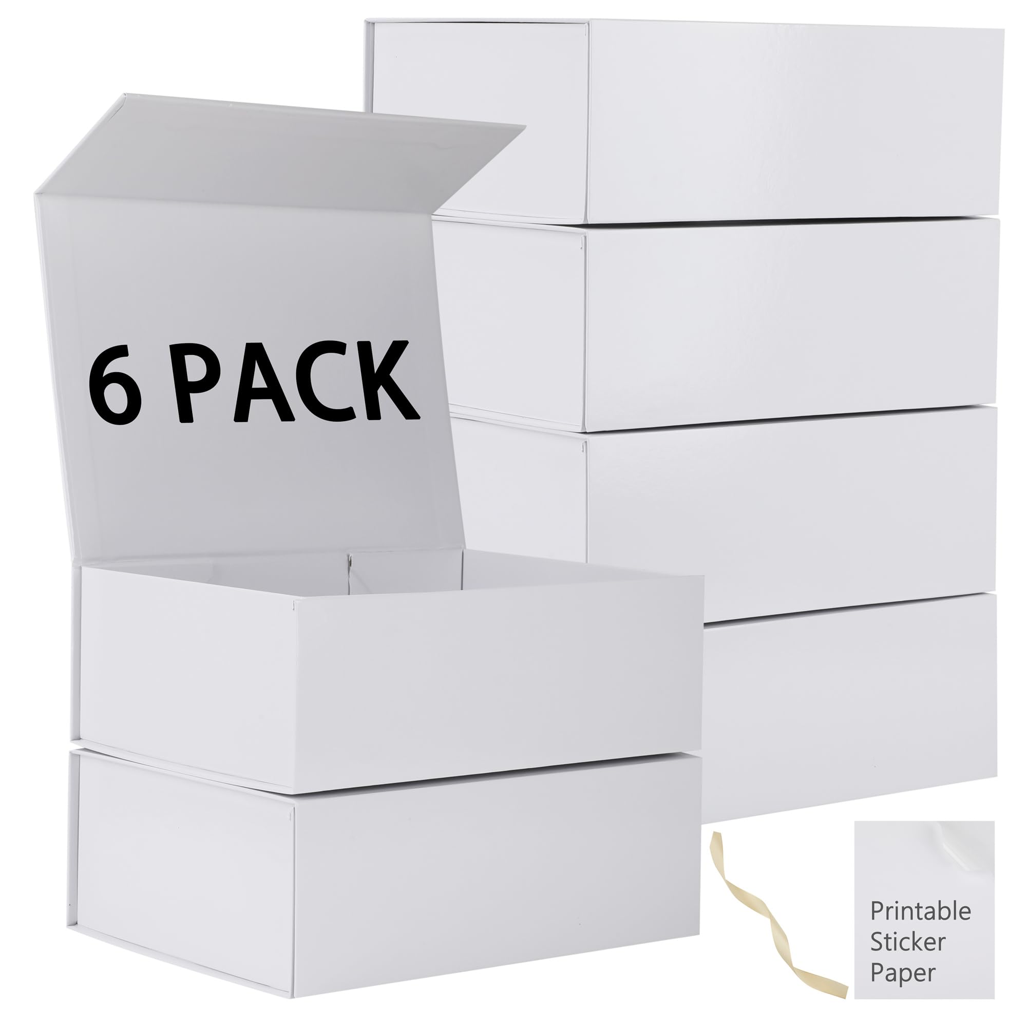 Photo 1 of MUMUPACK 6 Pack White Gift Boxes With Lids,12x8x4.5 Inch Bridesmaid Proposal Box And Printable Stickers,Proposal Boxes With Ribbon For Wedding, Packaging, Present, Birthday