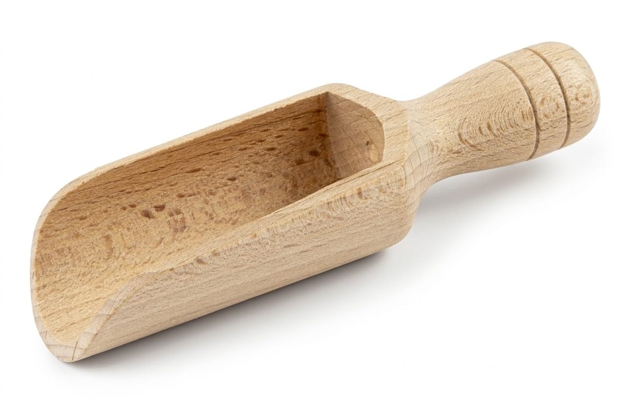 BICB 5.5" (14cm) Natural Beechwood Scoop – Small Wooden Spoon for Kitchen Jars, Coffee, Flour & Spices – Eco-Friendly Bath Salt Scoop for Jars & Crafts – Durable Rustic Design
