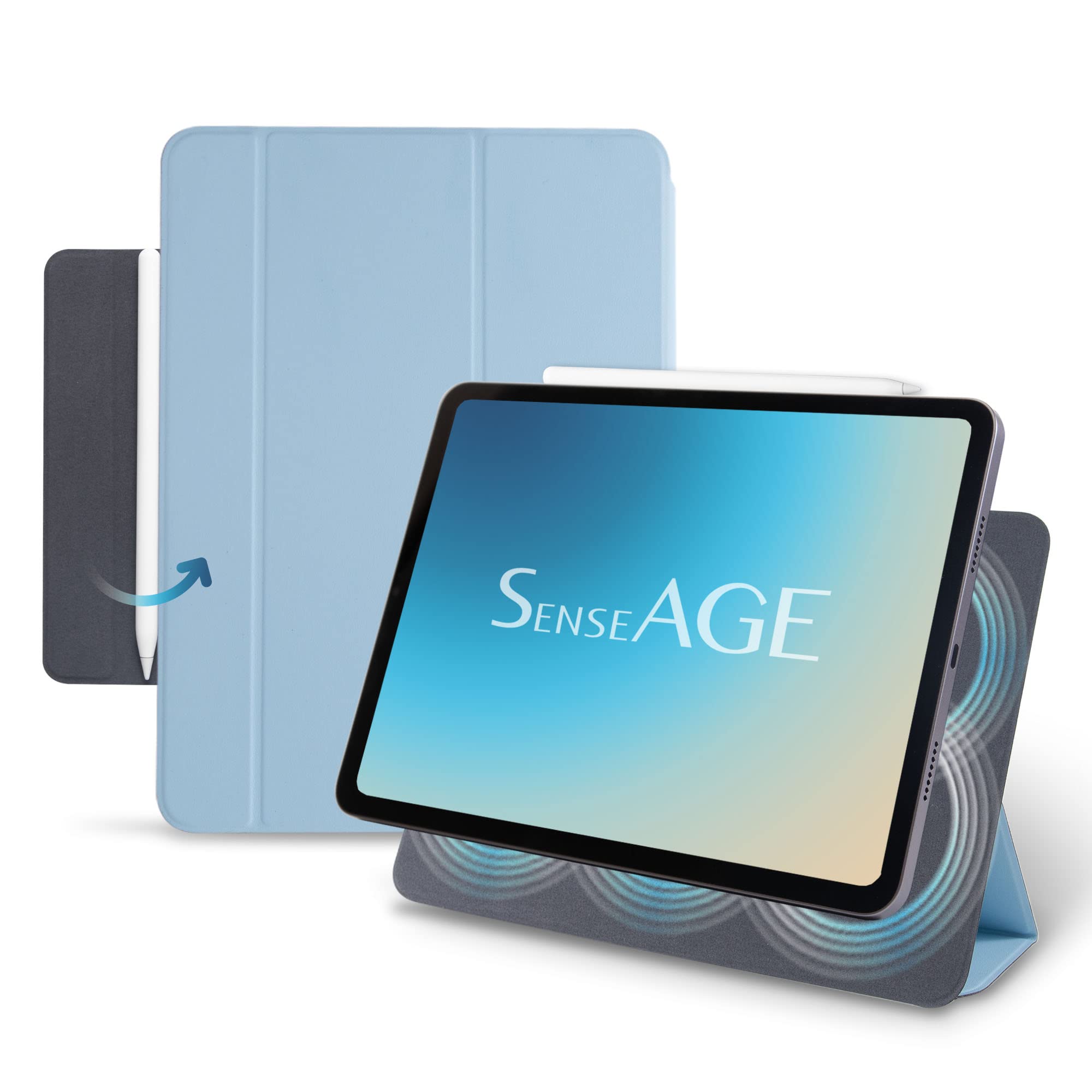 SenseAGE Magnetic Folio Stand for iPad Pro 11"/iPad Air 4th & 5th 10.9", TriFold Tablet Stand, Detachable, Compatible with Pencil 2, Ultra Slim Hard Cover with Strong Magnetic Attachment, Blue