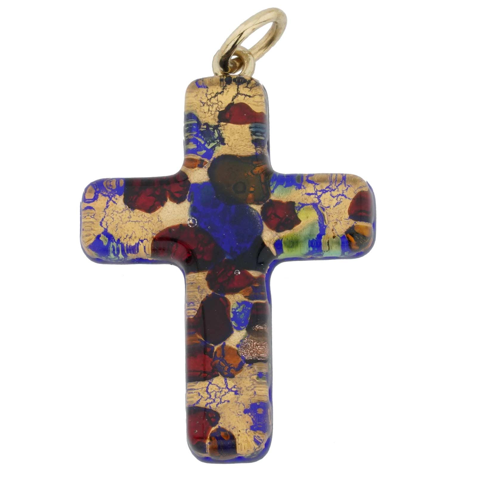 Glass Of Venice Murano Glass Cross Pendant Necklace 1-3/4" Cross for Women Multicolor Lined with Gold Leaf. Murano Glass Pendants Jewelry Gifts Handmade in Italy